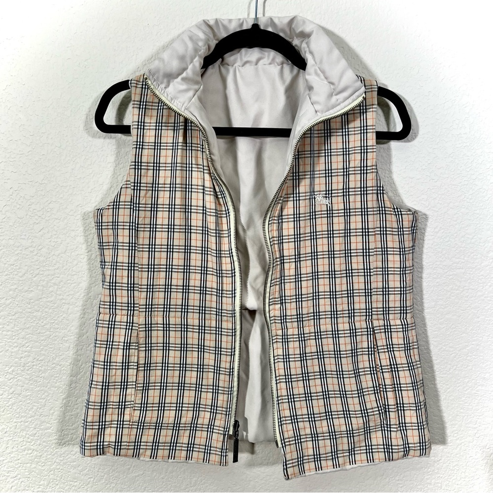 L Vintage Burberry vest reversible nova plaid cream golf